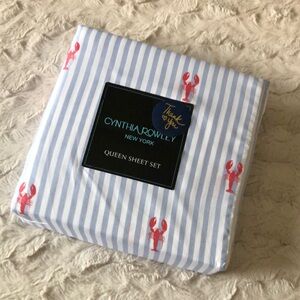 Cynthia Rowley Blue Stripe Sheet Set with Red Lobster Motif